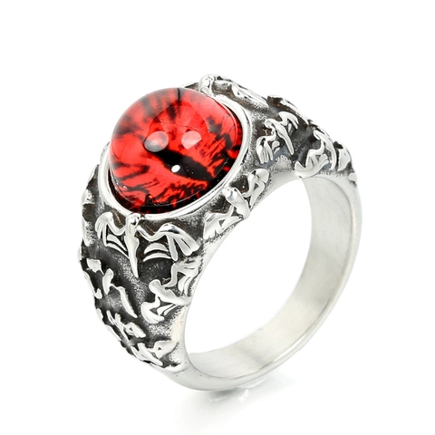 Anello da Uomo in Acciaio Inossidabile Gotico Vintage Rilievo Pipistrello Malocchio Occhio di Drago Punk Biker Gioielli Regalo Halloween