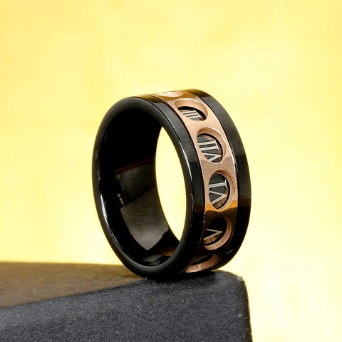 Fashion Stainless Steel Rotating Ring For Men Women Rose Gold Black Roman Numeral Cutout Band Ring Minimalist Jewelry