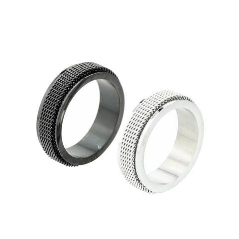 Anello in Acciaio Inossidabile Con Motivo a Catena in Maglia per Uomo Stile Industriale Cool Fascia Nera Argento Gioielli