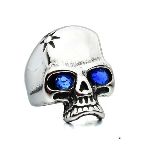 Anello Teschio Gotico Vintage Uomo Acciaio Inossidabile Lucidato Punk Rock Biker Anello Rosso Blu Strass Occhio Stella