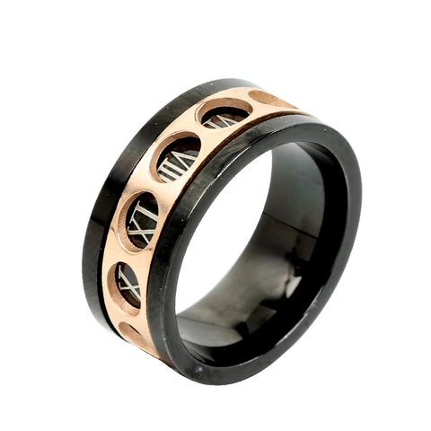 Fashion Stainless Steel Rotating Ring For Men Women Rose Gold Black Roman Numeral Cutout Band Ring Minimalist Jewelry