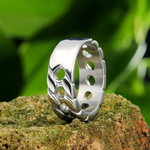 Anello In Acciaio Inossidabile Con Motivo A Catena Trapuntata Per Uomo Donna Stile Occidentale Galvanizzato Anello A Fascia Geometrica Gioielli