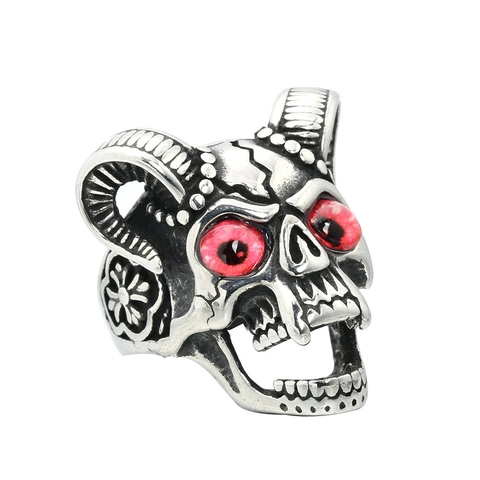 Vintage Gothic Stainless Steel Goat Skull Ring With Red Blue Rhinestone Eyes Punk Rock Animal Finger Ring For Men