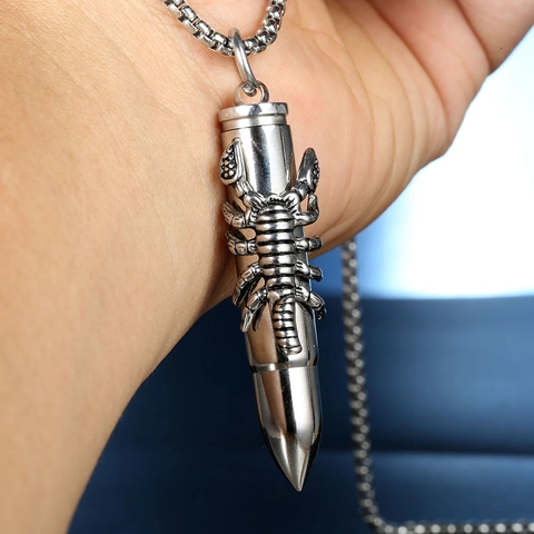 Punk Stainless Steel Scorpion Bullet Pendant Only Gothic Men Jewelry Retro Casting Urn Memorial Charm Without Chain
