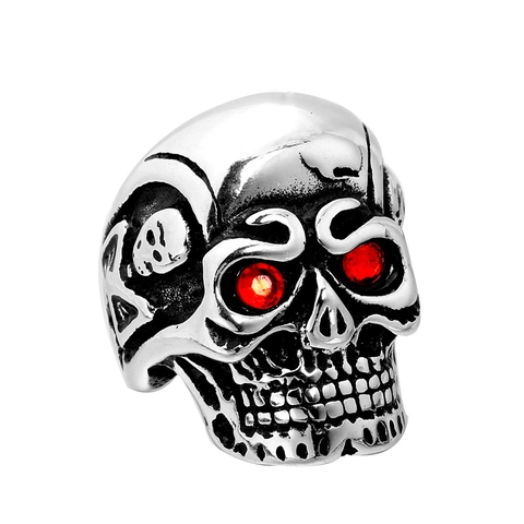 Anello Teschio in Acciaio Inossidabile Gothic Punk Occhi in Strass Rossi Blu Anello Biker Retro per Uomo Regalo Gioielli Halloween