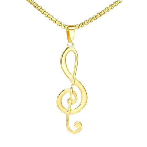 Collana con Ciondolo a Forma di Nota Musicale Chiave di Violino in Acciaio Inossidabile per Uomo Donna Punk Rock Hip Hop Gioielli