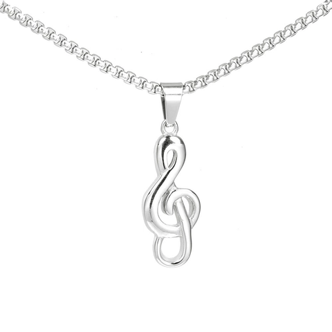 Stainless Steel Treble Clef Music Note Pendant Necklace For Men Women Polished Musical Symbol G-Clef Jewelry Gift