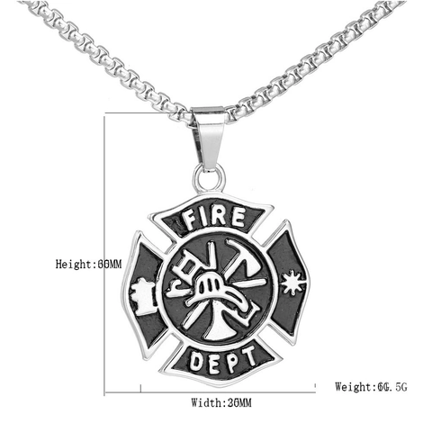 Stainless Steel Fire Dept Maltese Cross Pendant Necklace For Men Firefighter Professional Commemorative Jewelry Silver Color