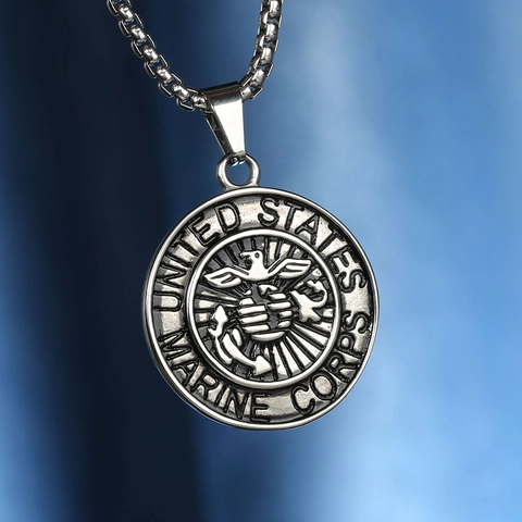 Collar con Colgante Redondo de Acero de Titanio Vintage US Marine Corps Logo EGA para Hombre Joyería Marine Corps Regalo