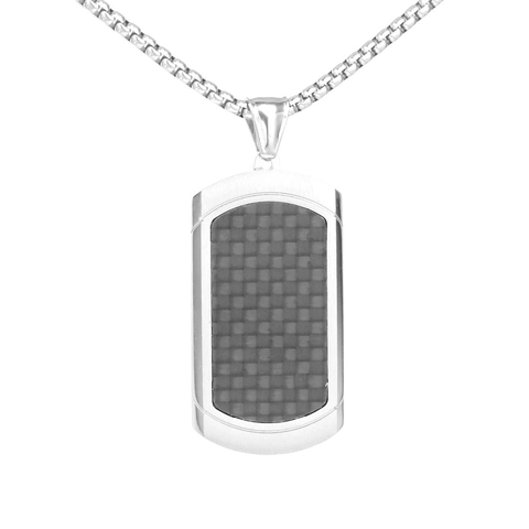 Collana con Pendente Dog Tag Militare in Acciaio al Titanio con Intarsio in Fibra di Carbonio per Uomo Stile Industriale Occidentale Gioielli