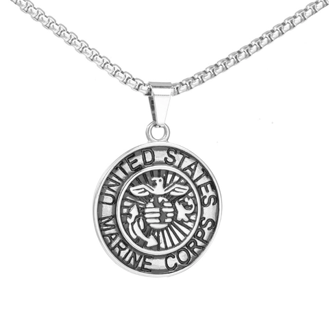 Collar con Colgante Redondo de Acero de Titanio Vintage US Marine Corps Logo EGA para Hombre Joyería Marine Corps Regalo