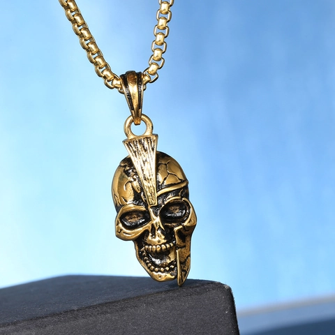 Vintage Mohawk Totenkopf Anhänger Halskette Für Herren Distressed Gold Edelstahl Punk Hip Hop Rock Anhänger Oder Box Kette Schmuck