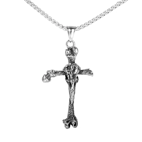 Collana con Ciondolo a Croce a Teschio in Acciaio Inossidabile Gothic Punk Heavy Metal Texture Ossea Vintage Gioielli da Uomo