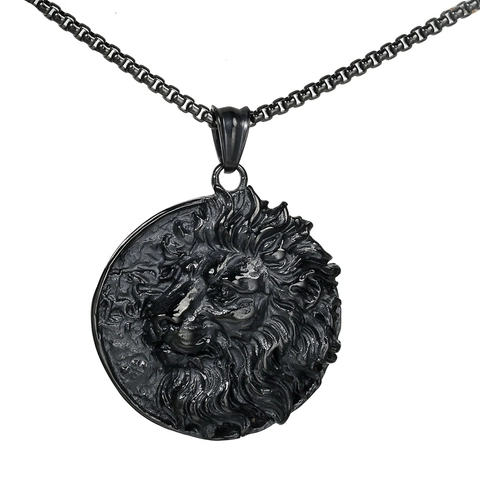 Vintage Edelstahl Löwenkopf Runder Anhänger Für Herren Geprägtes Relief Löwen Charm Gold Schwarz Halsschmuck Ohne Kette
