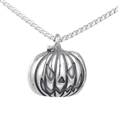Halloween Pumpkin Jack-O'-Lantern Pendant Necklace Stainless Steel Gothic Punk Men Women Festive Party Jewelry Accessory