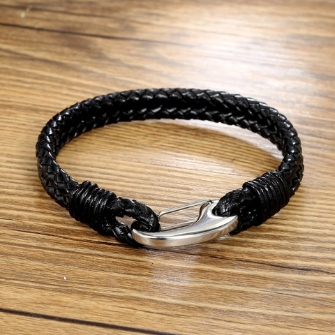 Bracciale da Uomo in Pelle Intrecciata di Moda Con Chiusura a Gancio in Acciaio Inossidabile Gioielli Intrecciati a Mano Casual