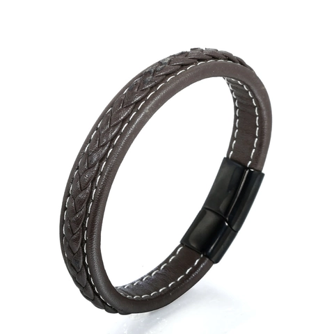 Braided Leather Bracelet Stainless Steel Magnetic Clasp Woven Hand Strap For Men Women Casual Fashion Geometric Jewelry