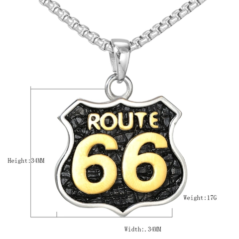 Collana Con Pendente A Scudo Route 66 In Acciaio Inossidabile Vintage Da Uomo Stile Punk Biker Gioielli