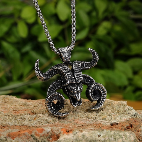Collar de Colgante de Cabeza de Cabra Baphomet Pentagrama de Acero Inoxidable Retro para Hombres Joyería Punk Rock