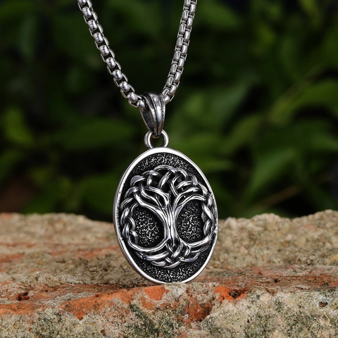 Collana con Ciondolo Albero della Vita in Acciaio Inossidabile Vintage Gioielli Nodo Celtico Mitologia Norrena per Uomo Donna Regalo