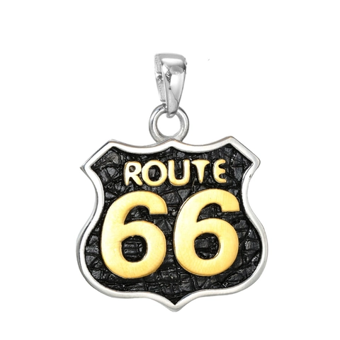 Collana con Ciondolo Scudo Route 66 in Acciaio Inossidabile 316 Stile Hiphop Retrò Biker Punk per Uomo Donna Gioielli Regalo