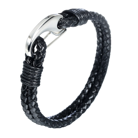 Bracciale da Uomo in Pelle Intrecciata di Moda Con Chiusura a Gancio in Acciaio Inossidabile Gioielli Intrecciati a Mano Casual
