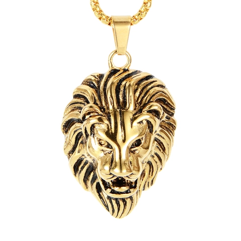 Colgante de Cabeza de León de Acero Inoxidable Vintage Punk para Hombre Hip Hop Rock Gótico Escultura de Cabeza de Animal Joyería