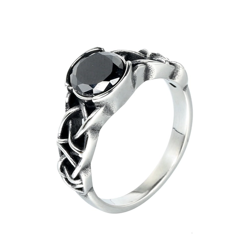 Anello Vintage in Acciaio Inossidabile Con Nodo Celtico Albero Della Vita Per Uomo Con Strass Nero Intarsiato Gioielli Mitologia