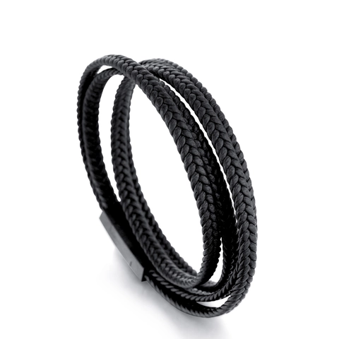 Herren Mehrlagig Geflochtenes Lederarmband Mit Edelstahl Magnetverschluss Lässiges Handgeflochtenes Lederseil Armband Schmuck