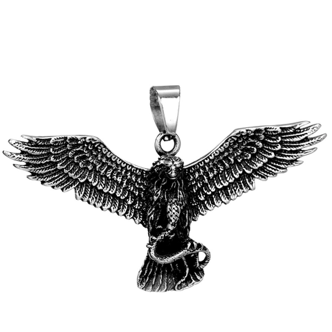 Vintage Stainless Steel Eagle Snake Pendant Necklace Gothic Biker Hawk Grabbing Serpent Men Women Jewelry Antique Silver Finish
