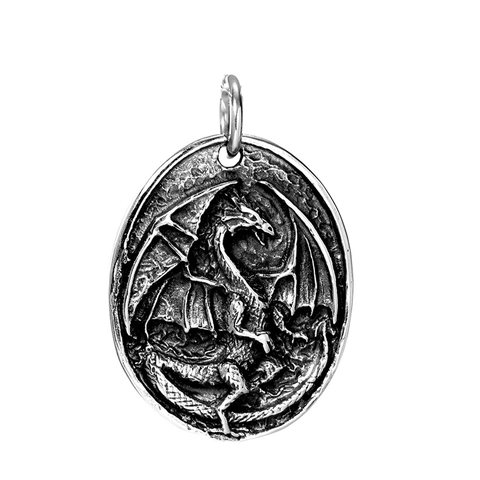 Vintage Edelstahl Drachen Anhänger Halskette Retro Westlicher Drache Oval Relief Kette Punk Schmuck Für Herren Damen