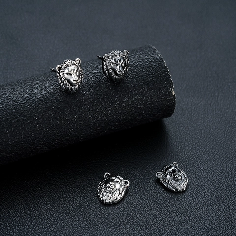 Pendientes de Botón Cabeza de León Vintage para Hombre Mujer Metal de Cobre Poste de Acero Inoxidable Joyería Punk Hip Hop