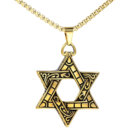 Vintage Roestvrij Staal Davidsster Hanger Ketting Voor Mannen Retro Religieuze Hexagram Bedeltje Sieraden Zonder Ketting