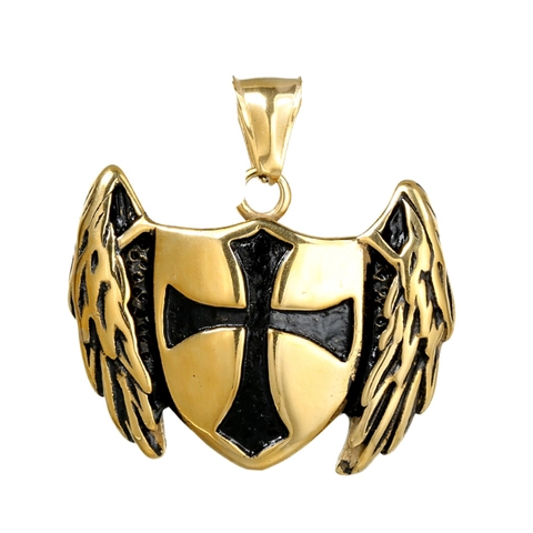 Vintage Gothic Stainless Steel Knight Shield Pendant Only Without Chain Winged Cross Shield Religious Punk Men Pendant Jewelry Gift