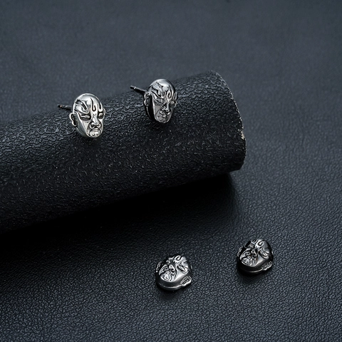 Pendientes de Botón de Cobre Vintage de la Ópera de Pekín para Hombre Mujer Máscara Facial Retro Clips de Oreja Magnéticos Joyas