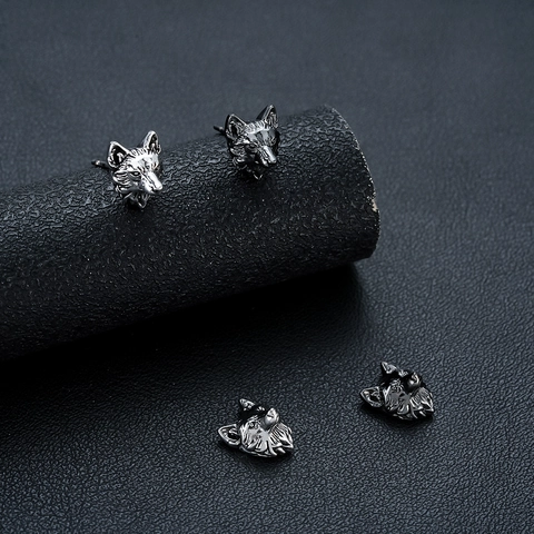Retro Wolf Head Stud Earrings With Stainless Steel Post Copper Punk Gothic Animal Jewelry For Men Women Unisex Accessory