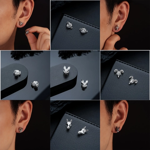 Doce Signos del Zodiaco Pendientes de Clip Magnéticos Sin Perforación Cabeza de Animal Retro Cobre Punk Pendientes Para Hombre Mujer Joyería