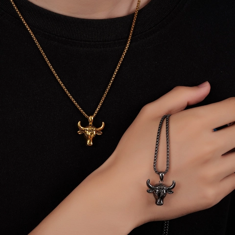 Collar de Colgante de Cabeza de Toro 3D de Acero de Titanio y Cobre para Hombre Mujer Vintage Punk Zodiaco Buey Joyería