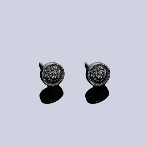 Pendientes de Botón de Cobre Vintage Cabeza de León para Hombre Mujer Punk Retro Redondo Relieve Galvanizado Joyería