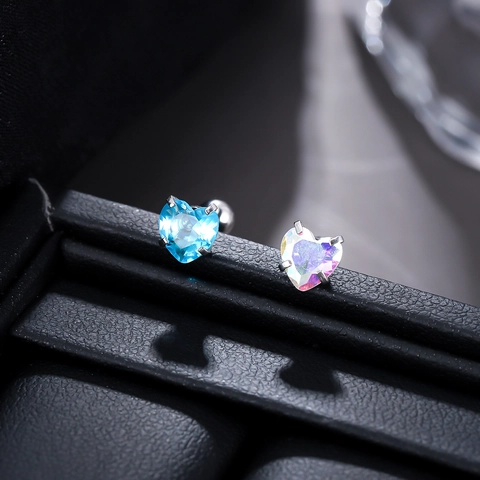 Orecchini a Bottone in Acciaio Inossidabile a Forma di Cuore Blu Iridescente Strass Lucido Gioielli per Donna Uomo Regalo
