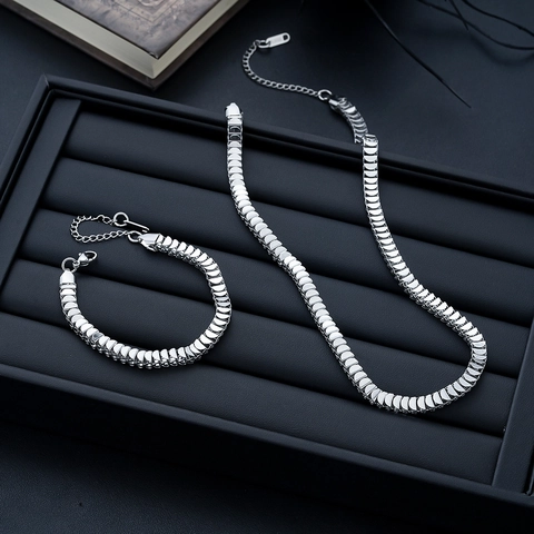 Edelstahl Schuppenkette Halskette Armband Polierte Klinge Gliederkette Hip Hop Schmuck Für Damen Herren Minimalistische Silber Halsketten