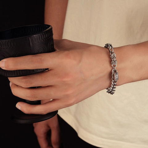 Titanstahl Good Luck Anhänger Armband Unisex Silber Gespleißte Kette Industriestil Minimalistischer Schmuck Für Damen Herren