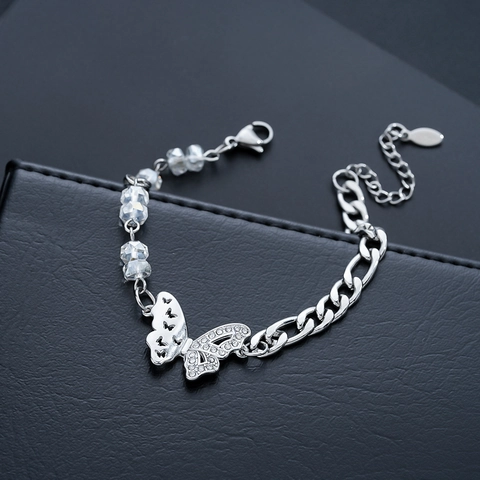 Edelstahl Schmetterling Anhänger Armband Für Damen Herren Strass Perlen Panzerkette Gespleißt Retro Mode Schmuck Geschenk