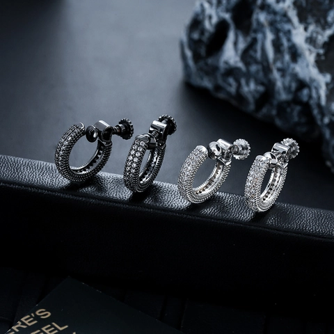 Pendientes de Clip Sin Perforación de Doble Fila de Strass Unisex de Cobre Incrustado Espiral Aros Sin Agujero Joyería