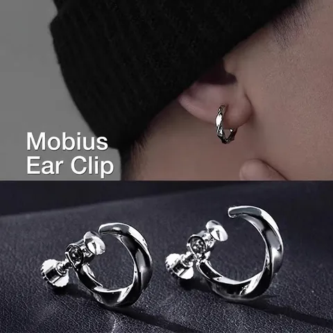 Unisex Copper Mobius Screw Back Ear Clips No Piercing Non Pierced Twist Hoop Earrings Silver Black Minimalist Fashion Jewelry