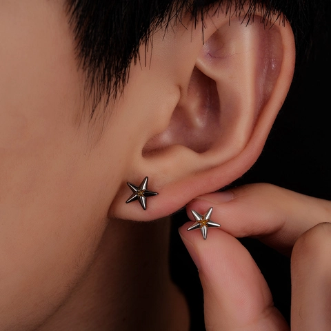 Minimalist Copper Pentagram Star Stud Earrings With Stainless Steel Post For Men Women Unisex Fashion Accessory Jewelry