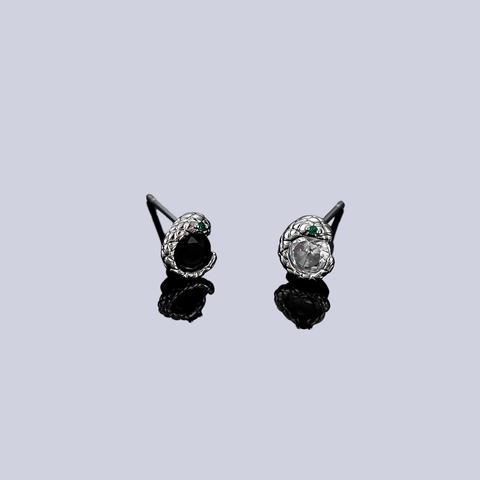 Orecchini a Bottone a Testa di Serpente Gothic Vintage per Uomo Donna in Rame Perno in Acciaio Strass Gioielli Animale