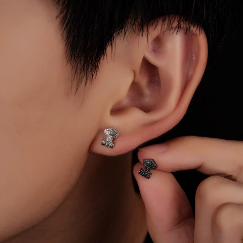 Pendientes de Botón Viking Martillo de Thor Mjolnir Para Hombre Mujer Cobre Vintage Galvanizado Poste de Acero Inoxidable