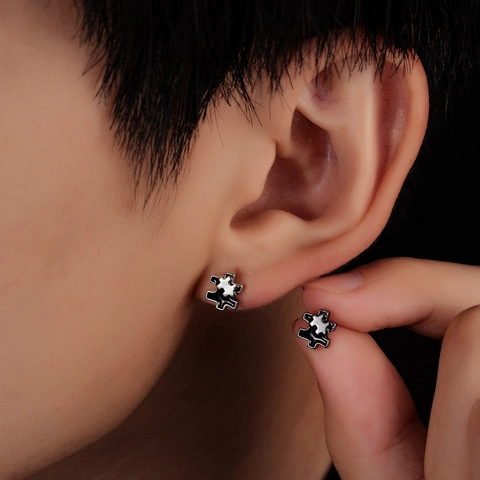 Fashion Irregular Puzzle Stud Earrings For Men Women Copper Enamel Drip Oil Asymmetric Ear Piercing Jewelry With Stainless Steel Post