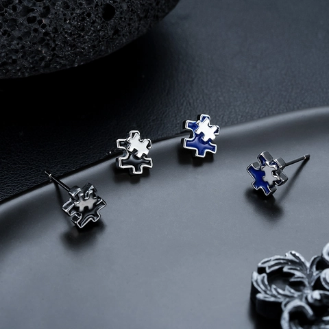 Fashion Irregular Puzzle Stud Earrings For Men Women Copper Enamel Drip Oil Asymmetric Ear Piercing Jewelry With Stainless Steel Post
